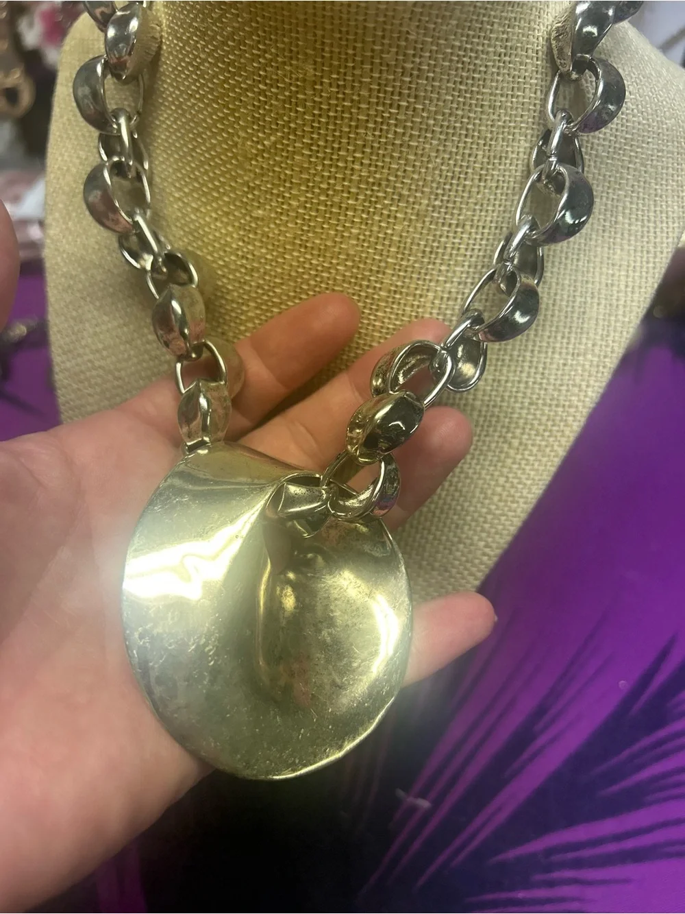 NWOT Free People Silver Chunky Chain Necklace with Large Pendant